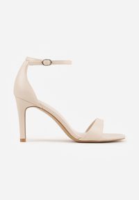 Born2be - Beżowe Sandały na Szpilce z Cienkim Paskiem Nealia. Okazja: na co dzień. Zapięcie: pasek. Kolor: beżowy. Materiał: jeans. Obcas: na szpilce. Styl: klasyczny, casual #3