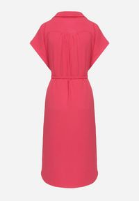 Born2be - Czerwona Sukienka z Bawełną i Ozdobnym Paskiem Savanire. Okazja: na co dzień. Kolor: czerwony. Materiał: bawełna. Typ sukienki: koszulowe. Styl: klasyczny, casual, elegancki #6