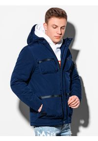 Ombre Clothing - Kurtka męska zimowa C450 - granatowa - XL. Kolor: niebieski. Materiał: poliester. Wzór: aplikacja. Sezon: zima #5
