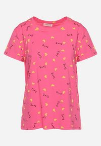 Born2be - Ciemnoróżowy Bawełniany T-shirt w Drobny Print Asdara. Okazja: na co dzień. Kolor: różowy. Materiał: bawełna. Wzór: nadruk. Styl: casual, elegancki #3