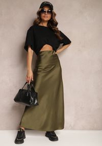 Renee - Ciemnozielona Satynowa Spódnica Maxi High Waist Formia. Stan: podwyższony. Kolor: zielony. Materiał: satyna #4