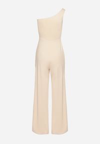 Born2be - Jasnobeżowy Asymetryczny Kombinezon na Jedno Ramię z Kieszeniami Efriele. Okazja: na co dzień, na randkę. Kolor: beżowy. Styl: casual #3