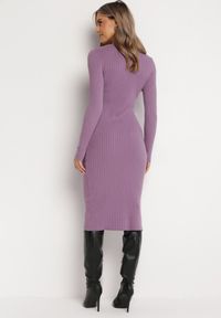 Born2be - Fioletowa Sukienka Sweterkowa na Guziki Gricrana. Kolor: fioletowy. Typ sukienki: dopasowane. Długość: midi #5
