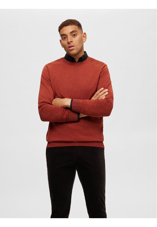 Selected Homme Sweter 16074682 Pomarańczowy Regular Fit. Kolor: pomarańczowy. Materiał: bawełna