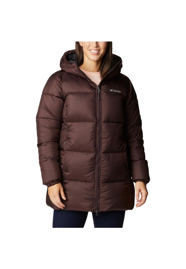columbia - Kurtka sportowa damska Puffect Mid Hooded Jacket. Kolor: brązowy. Materiał: poliester. Sport: turystyka piesza