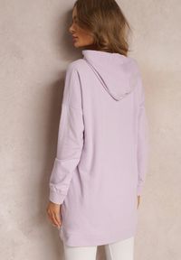 Renee - Fioletowa Bluza z Kapturem o Wydłużonym Fasonie Estera. Typ kołnierza: kaptur. Kolor: fioletowy. Materiał: dzianina. Długość: długie. Sezon: jesień, wiosna