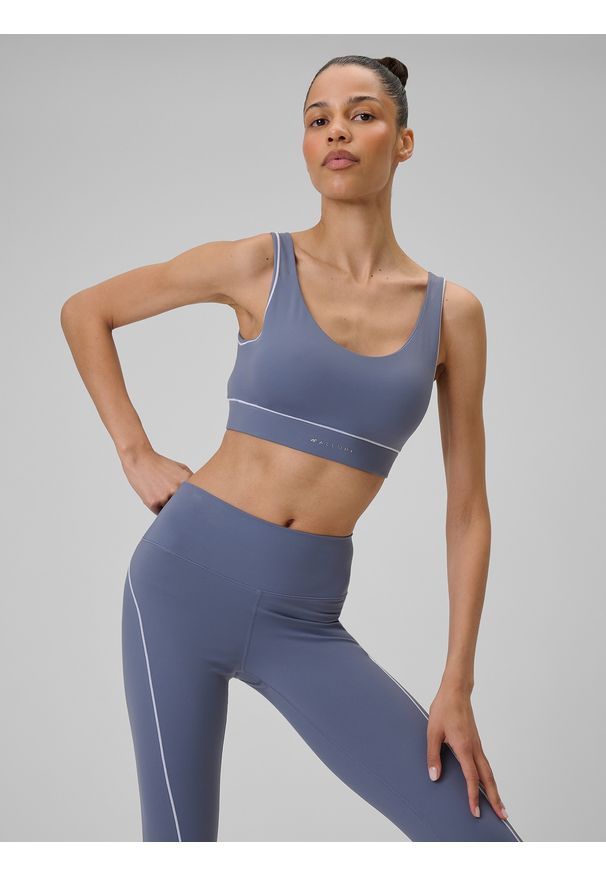 4f - 4F Biustonosz do jogi z niskim wsparciem damski - niebieski XS. Kolor: niebieski. Materiał: guma, skóra, materiał. Sport: joga i pilates