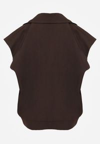 Renee - Brązowa Dwurzędowa Kamizelka Oversize o Garniturowym Kroju Edoriela. Kolor: brązowy. Materiał: poliester, koronka #6