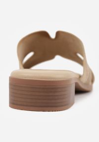 Born2be - Beżowe Klapki VICES na Niskim Słupku z Ozdobnymi Wycięciami w Cholewce Celatheis. Okazja: na co dzień, na spacer. Kolor: beżowy. Materiał: len. Wzór: haft. Sezon: lato. Obcas: na słupku. Styl: casual, elegancki #3