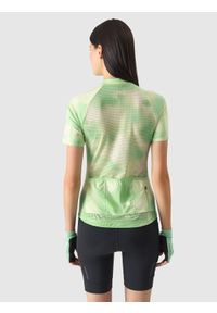 4f - Koszulka rowerowa rozpinana damska - zielona. Kolor: zielony. Materiał: syntetyk, elastan, materiał, włókno, dzianina, skóra. Długość rękawa: krótki rękaw. Długość: krótkie. Wzór: ze splotem, nadruk, gładki. Sport: kolarstwo #2