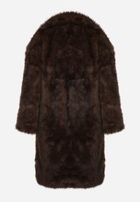 Born2be - Brązowy Jednorzędowy Płaszcz Futro z Szerokim Kołnierzem Wedinalia. Okazja: do pracy, na co dzień. Typ kołnierza: golf. Kolor: brązowy. Materiał: futro. Styl: casual, elegancki #4