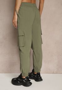 Renee - Ciemnozielone Spodnie Cargo z Bawełną High Waist Kolanielis. Stan: podwyższony. Kolor: zielony. Materiał: bawełna #3