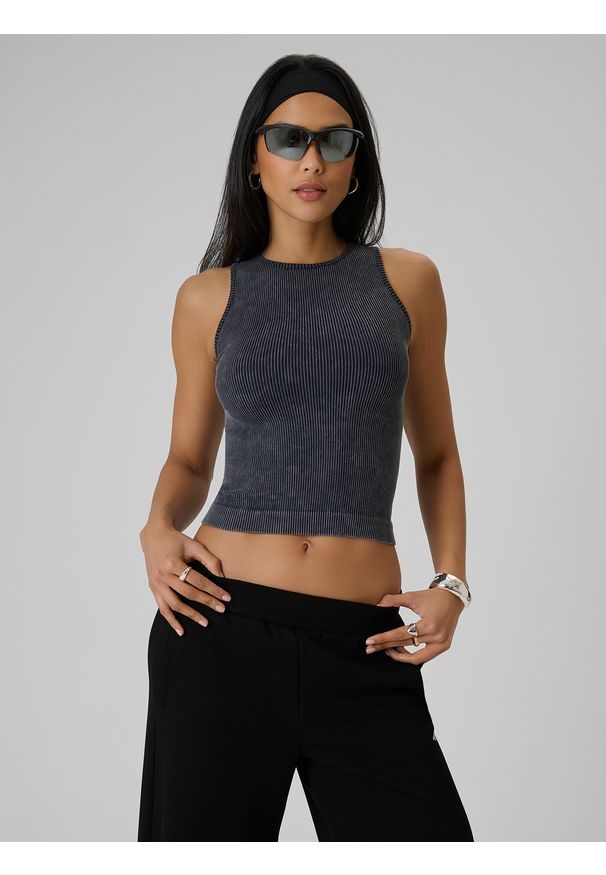 4f - 4F Top slim z prążkowanej dzianiny damski - czarny XS/S. Kolor: czarny. Materiał: prążkowany, dzianina