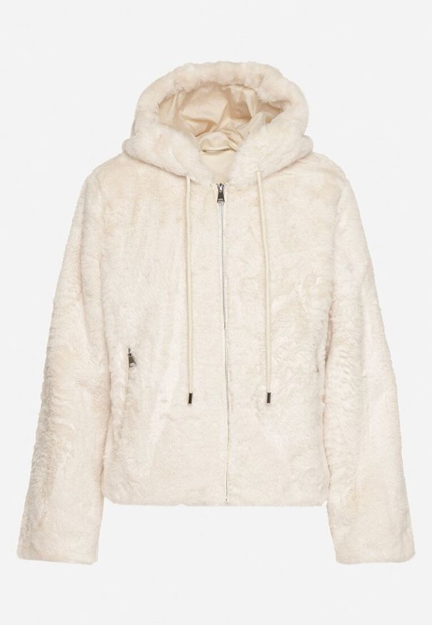 Born2be - Beżowa Casualowa Kurtka Futerko z Kapturem Nindrie. Okazja: na co dzień. Typ kołnierza: kaptur. Kolor: beżowy. Materiał: futro. Styl: casual