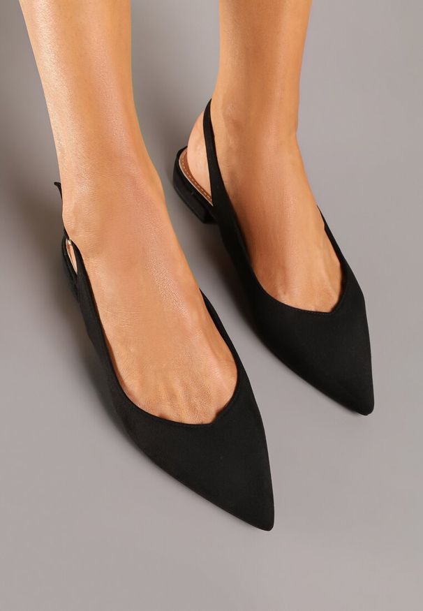Renee - Czarne Sandały Slingback Vices z Wkładką ze Skóry Naturalnej Annisae. Okazja: na spotkanie biznesowe. Zapięcie: sprzączka. Kolor: czarny. Materiał: skóra. Obcas: na obcasie. Styl: biznesowy, klasyczny, elegancki. Wysokość obcasa: niski