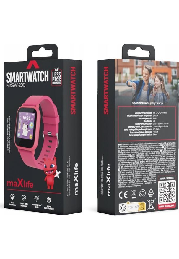 Smartwatch MaxLife Maxlife smartwatch Kids MXSW-200 różowy. Rodzaj zegarka: smartwatch. Kolor: różowy