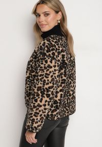 Born2be - Brązowa Panterkowa Futrzana Kurtka z Kieszeniami Sewilaine. Okazja: na co dzień. Kolor: brązowy. Materiał: futro. Styl: casual, elegancki #5