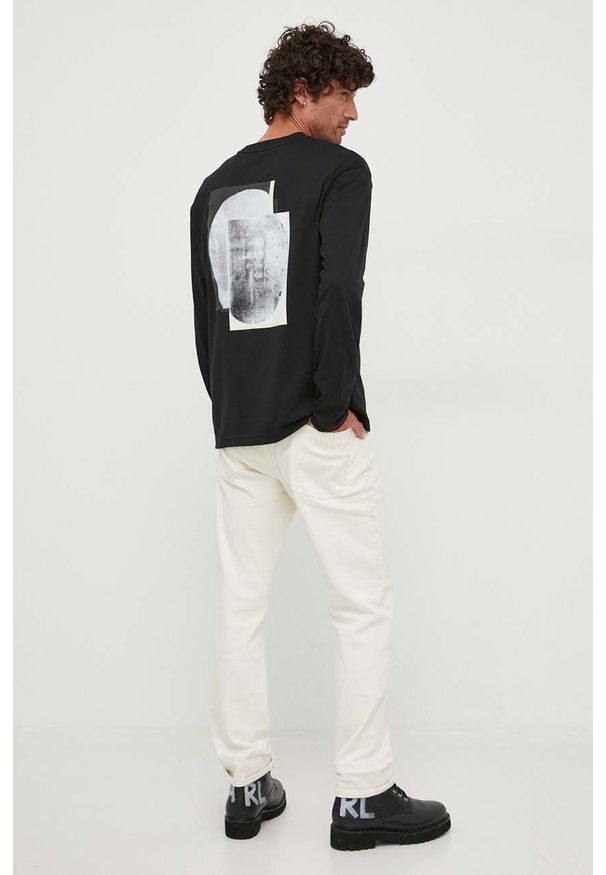 Calvin Klein longsleeve bawełniany kolor czarny z nadrukiem. Kolor: czarny. Materiał: bawełna. Długość rękawa: długi rękaw. Wzór: nadruk