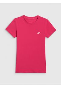4f - 4F T-shirt slim gładki damski - różowy L. Okazja: na co dzień. Kolor: różowy. Materiał: bawełna, skóra, materiał, jeans. Wzór: gładki. Styl: casual, klasyczny #1