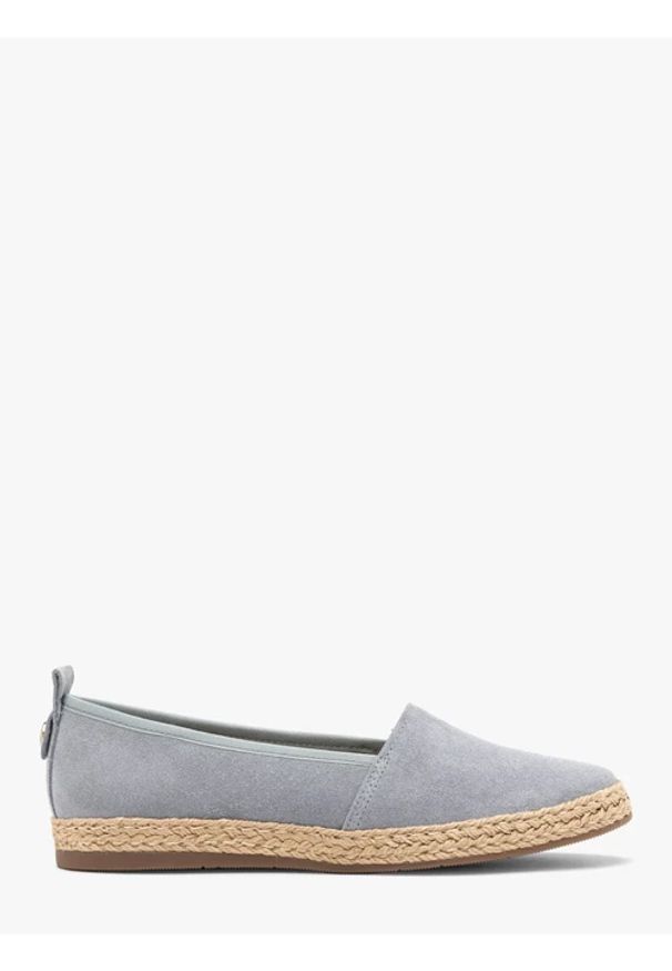 Ryłko - Niebieskie espadryle ze skóry welurowej. Nosek buta: okrągły. Kolor: niebieski. Materiał: welur, skóra. Styl: street