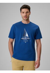 4f - 4F T-shirt relaxed z nadrukiem męski - niebieski XXL. Okazja: na co dzień. Kolor: niebieski. Materiał: materiał, bawełna, dzianina. Wzór: nadruk. Styl: casual #1