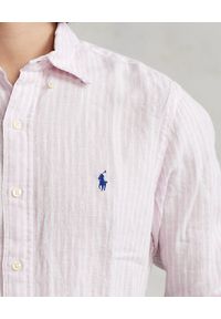 Ralph Lauren - RALPH LAUREN - Lniana koszula w paski Custom fit. Typ kołnierza: polo. Kolor: biały. Materiał: len. Długość rękawa: długi rękaw. Długość: długie. Wzór: paski