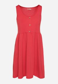 Born2be - Czerwona Sukienka o Rozkloszowanym Kroju na Szerokich Ramiączkach z Guzikami Jenovira. Okazja: na co dzień. Kolor: czerwony. Długość rękawa: na ramiączkach. Styl: casual #2