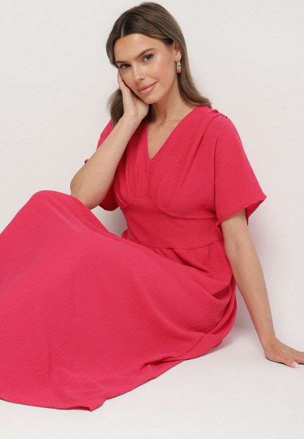 Born2be - Fuksjowa Sukienka z Bawełną i Górą w Stylu Nietoperza Filenia. Okazja: na co dzień. Kolor: różowy. Materiał: bawełna. Styl: casual