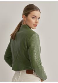 Ochnik - Zielona kurtka damska ze skóry naturalnej. Kolor: zielony. Materiał: skóra. Styl: sportowy, elegancki