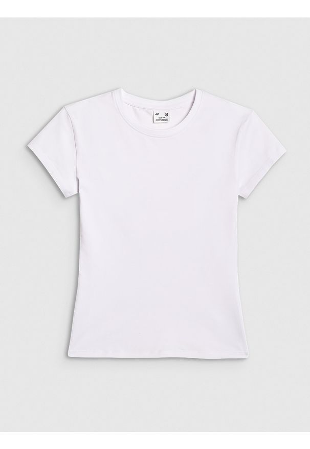 4f - 4F T-shirt slim gładki damski - biały L. Kolor: biały. Wzór: gładki