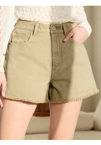 Sinsay - Szorty jeansowe high waist - zielony. Stan: podwyższony. Kolor: zielony. Materiał: jeans #1