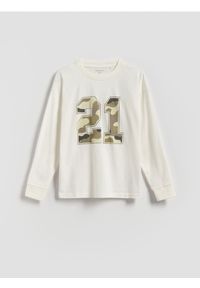 Reserved - Bawełniany longsleeve - złamana biel. Materiał: bawełna. Długość rękawa: długi rękaw