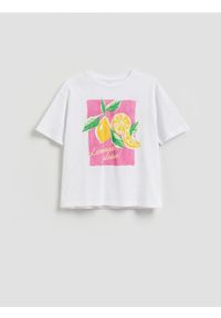 Reserved - T-shirt z nadrukiem - biały. Kolor: biały. Materiał: dzianina, bawełna. Wzór: nadruk #1