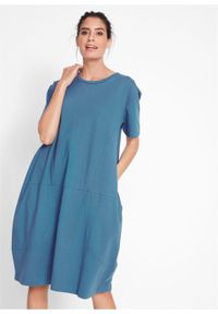 Sukienka bawełniana oversize, rękawy 1/2 bonprix niebieski dżins. Kolor: niebieski. Materiał: bawełna. Typ sukienki: oversize #5