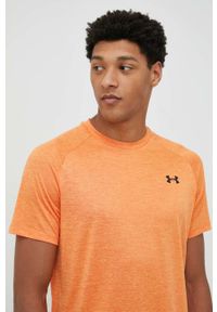 Under Armour t-shirt treningowy tech 2.0 kolor pomarańczowy gładki. Kolor: pomarańczowy. Materiał: skóra, materiał. Długość rękawa: raglanowy rękaw. Wzór: gładki #1