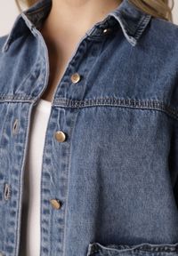 Born2be - Niebieska Bawełniana Kurtka Jeansowa o Koszulowym Kroju z Kieszeniami Senryss. Okazja: na co dzień. Kolor: niebieski. Materiał: jeans, bawełna. Styl: casual #5