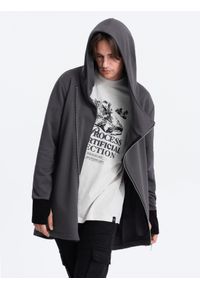 Ombre Clothing - Asymetryczna bluza męska z obszernym kapturem NANTES - grafitowa B1368 - XL. Kolor: szary. Materiał: bawełna, poliester