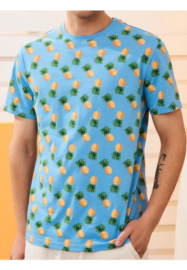 Sinsay - Koszulka z motywem owocowym - niebieski. Kolor: niebieski