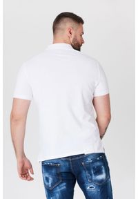 Guess - GUESS Biała męska koszulka polo z żółtym logo, Rozmiar L. Typ kołnierza: polo. Kolor: biały. Materiał: prążkowany. Długość rękawa: krótki rękaw. Wzór: aplikacja #3