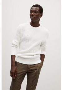 Mango Man - Sweter ROSE. Okazja: na co dzień. Kolor: biały. Materiał: bawełna, materiał, dzianina, ze splotem. Długość rękawa: długi rękaw. Długość: długie. Wzór: gładki. Styl: casual #1