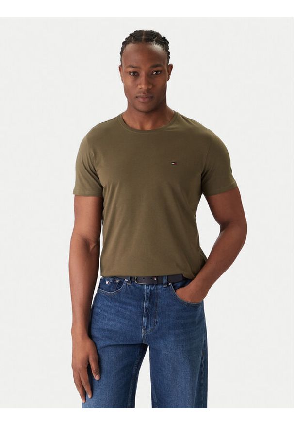 Tommy Jeans T-Shirt DM0DM04411 Zielony Slim Fit. Kolor: zielony. Materiał: bawełna