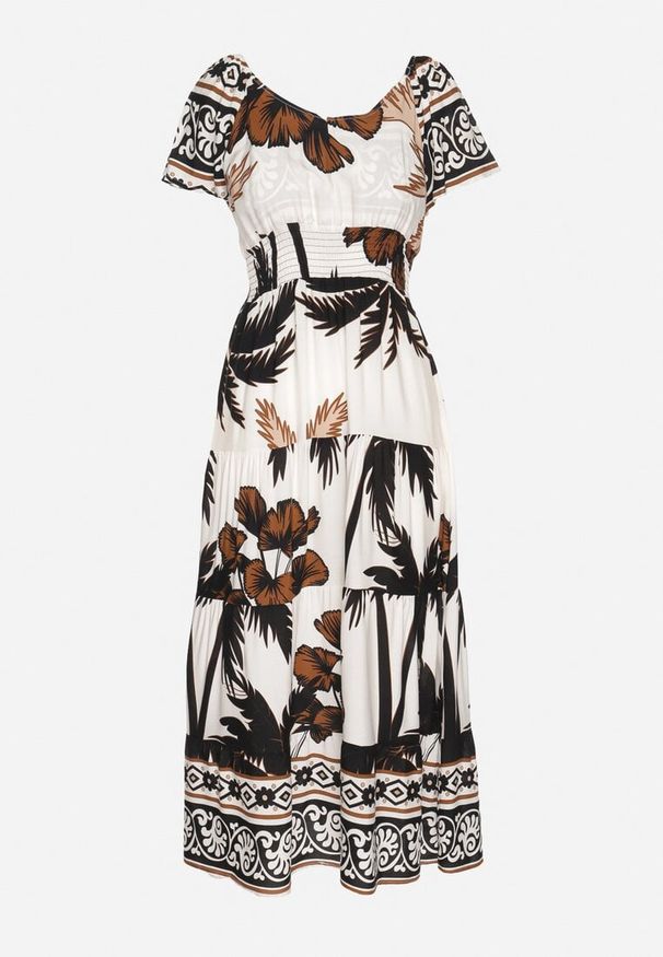 Born2be - Czarna Rozkloszowana Sukienka z Wiskozy w Wakacyjny Wzór Ellioma. Okazja: na spacer. Kolor: czarny. Materiał: wiskoza. Długość rękawa: krótki rękaw. Sezon: lato. Styl: wakacyjny