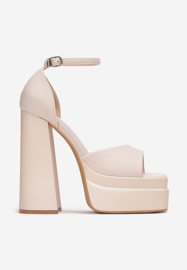 Renee - Beżowe Sandały Lexi. Nosek buta: otwarty. Zapięcie: sprzączka. Kolor: beżowy. Materiał: materiał. Sezon: lato. Obcas: na platformie