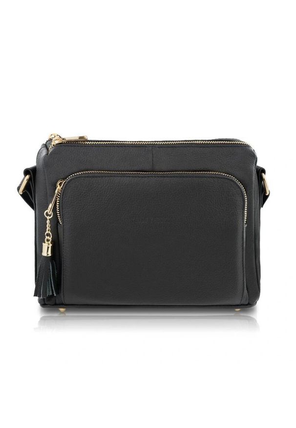 Listonoszka skórzana PAOLO PERUZZI Z-55-BLZ czarna. Kolor: czarny. Dodatki: z breloczkiem. Materiał: skórzane. Styl: casual, elegancki. Rodzaj torebki: na ramię