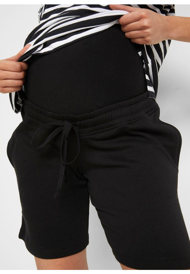 bonprix - Bermudy dresowe ciążowe z miękkiej tkaniny dresowej (2 pary). Kolekcja: moda ciążowa. Kolor: czarny. Materiał: tkanina, bawełna, dresówka