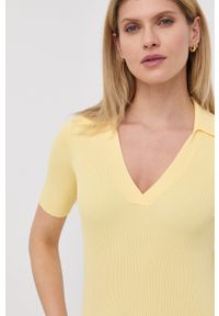 Hugo - HUGO sweter 50468004 damski kolor żółty. Kolor: żółty. Materiał: bawełna, dzianina. Wzór: gładki #5