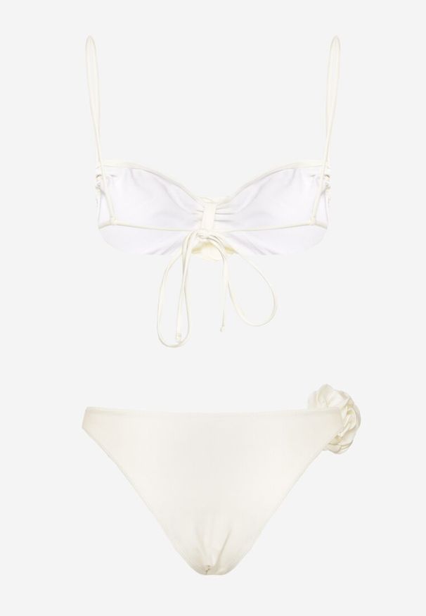 Renee - Białe Bikini z Wiązaną Górą Ozdobione Kwiatowymi Aplikacjami Rivashan. Kolor: biały. Wzór: aplikacja, kwiaty