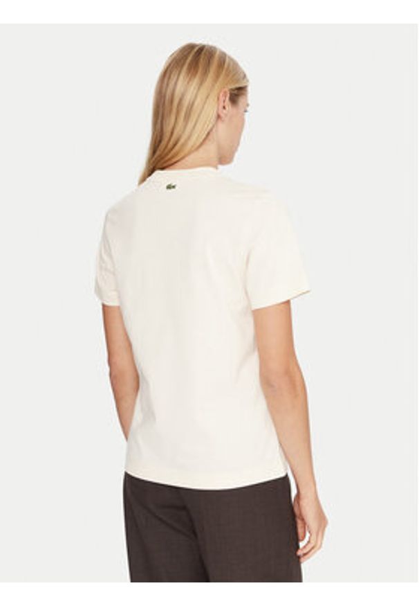 Lacoste T-Shirt TF0355 Beżowy Regular Fit. Kolor: beżowy. Materiał: bawełna