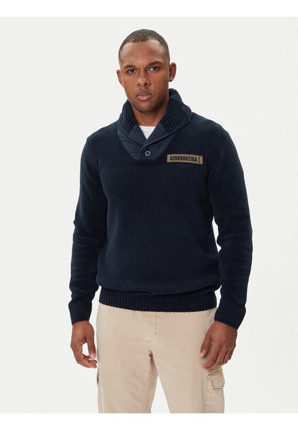 Aeronautica Militare Sweter 252MA1574UL00539 Granatowy Regular Fit. Kolor: niebieski. Materiał: bawełna