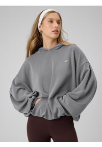 4f - 4F Bluza dresowa oversize z modalem damska - szara M. Okazja: na co dzień. Typ kołnierza: kaptur. Kolor: szary. Materiał: dresówka. Styl: casual #1